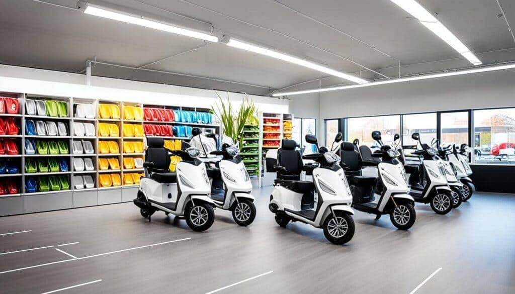 Betaalbare scootmobielen in showroom