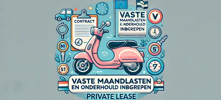 Liggende banner over scootmobiel private lease met focus op vaste maandlasten en onderhoud inbegrepen