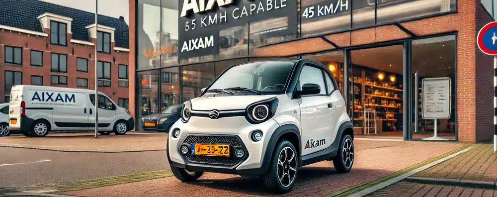 Stijlvolle 45 km auto bij een brommobiel-showroom in Harderwijk met merken als Aixam, Ligier en Chatenet.