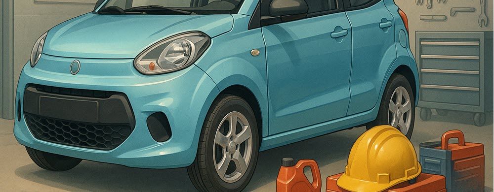 Moderne brommobiel in een garage met onderhoudsgereedschap, symbool voor regelmatig brommobiel onderhoud en veiligheid
