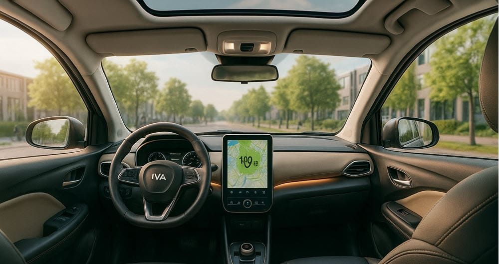 Luxe interieur van IVA A05 met lederen stoelen, airco en touchscreen navigatie