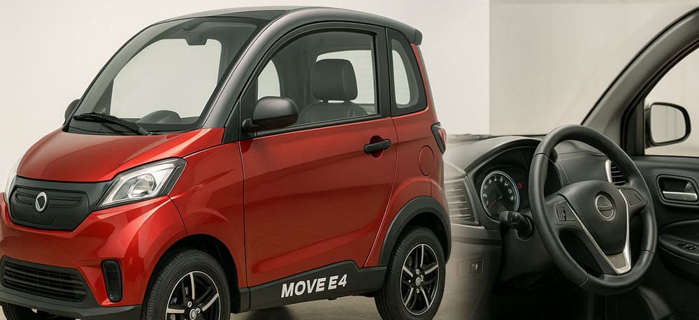 Luxe overdekte scootmobiel-auto Move E4 met cabine, elektrische ramen en comfortabel interieur