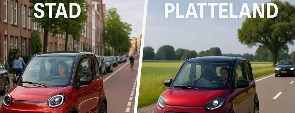 Rijbewijsvrije 45 km auto in stedelijk verkeer en op het platteland, ter vergelijking van gebruiksomstandigheden