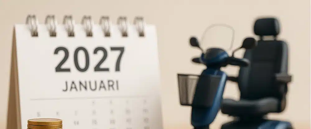 Euromunten en kalender 2027 illustreren hogere eigen bijdrage Wmo scootmobiel