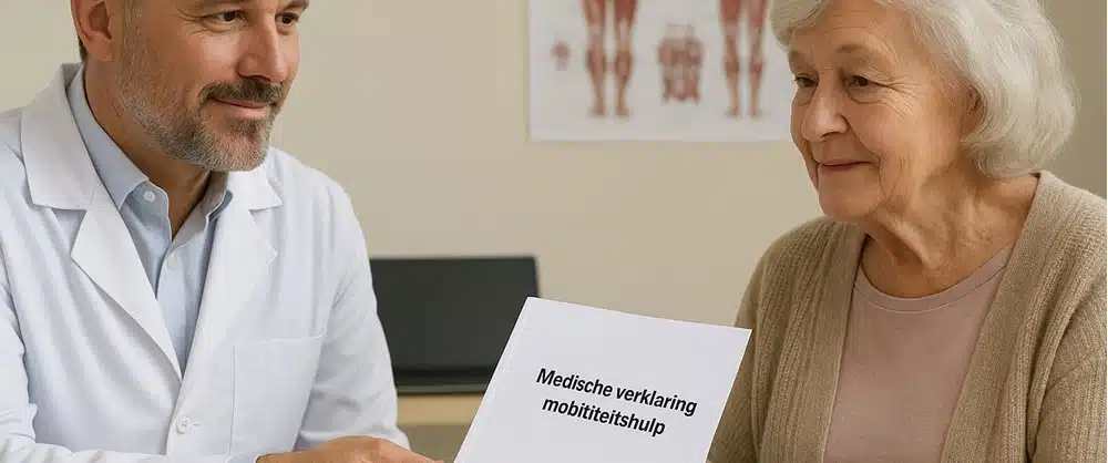 Huisarts overhandigt medische verklaring aan oudere vrouw