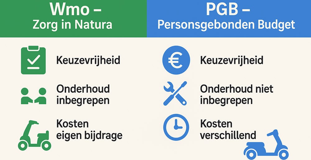 Infographic verschil Wmo en PGB bij scootmobiel aanvragen in 2025
