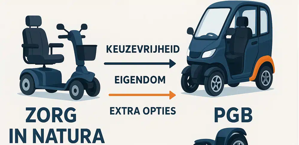 Infographic die verschil toont tussen zorg in natura en PGB scootmobielopties