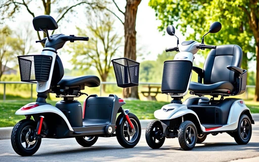 3-wiel scootmobiel en 4-wiel scootmobiel in het gebruik