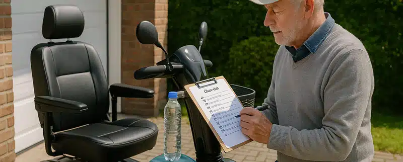 Checklist voor een lange scootmobielrit met alle benodigdheden zoals EHBO, water en powerbank