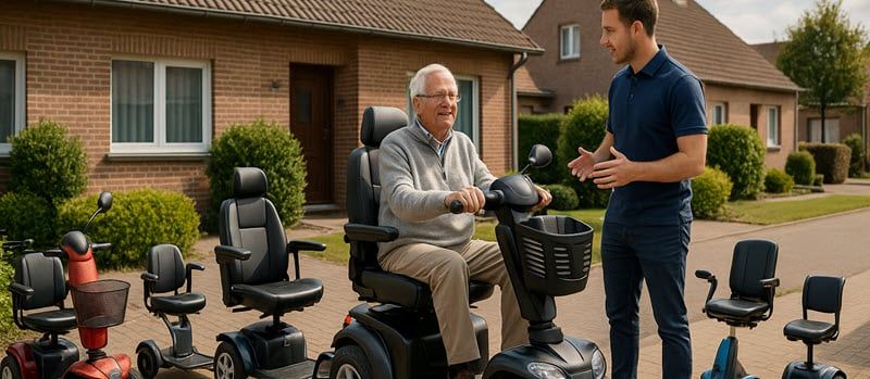 Adviseur geeft scootmobielproefrit aan huis in België met meerdere modellen