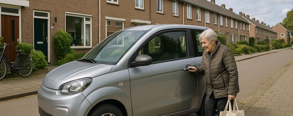 Brommobiel als 45 km auto geparkeerd in woonwijk in Ede voor zelfstandig vervoer