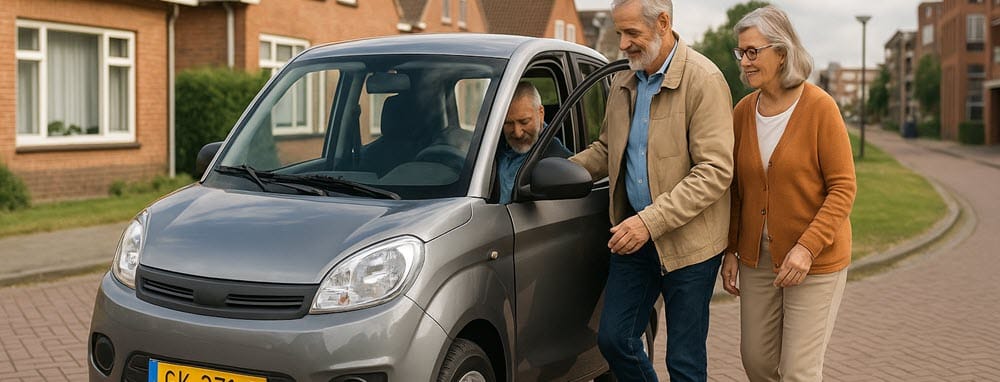 Vitale senioren stappen in een brommobiel 45 km auto in Emmen en blijven zelfstandig rijden