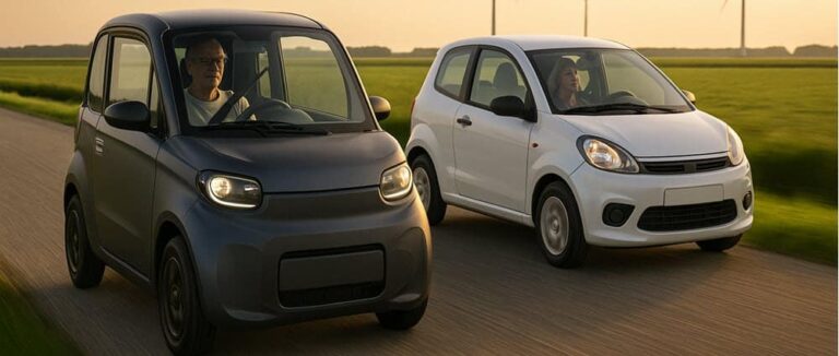 Brommobiel en 45 km auto rijden over een polderweg in Flevoland voor korte en lange ritten zonder autorijbewijs B