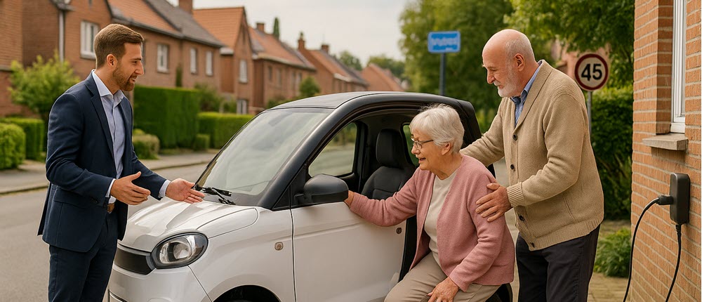Adviseur geeft brommobiel proefrit aan huis in Brussel en de Rand voor kopen of leasen