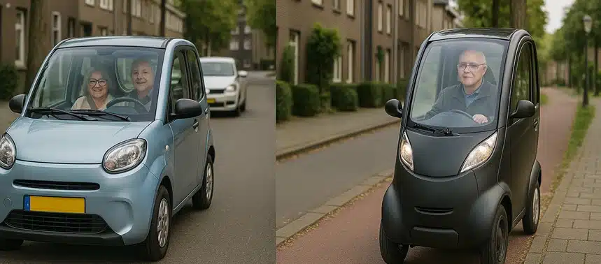 Visueel verschil tussen een brommobiel op de rijbaan en een rijbewijsvrij gehandicaptenvoertuig op het fietspad in Maastrich