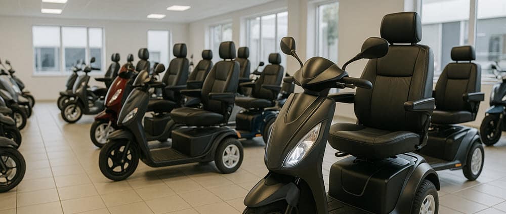 compacte scootmobiel en snelle driewiel scootmobiel naast elkaar