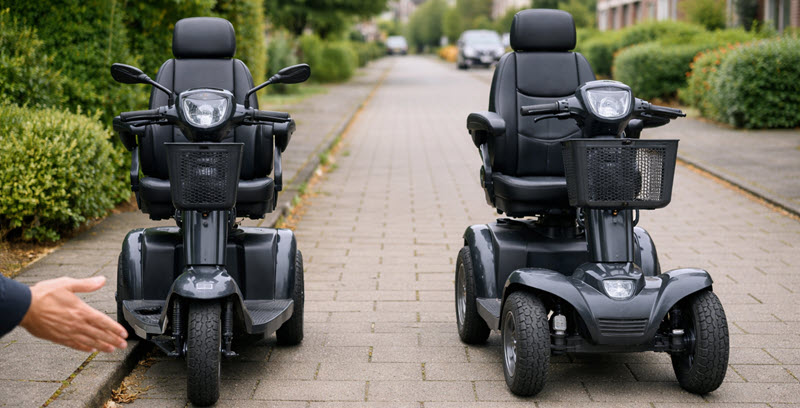 3-wiel en 4-wiel scootmobiel naast elkaar