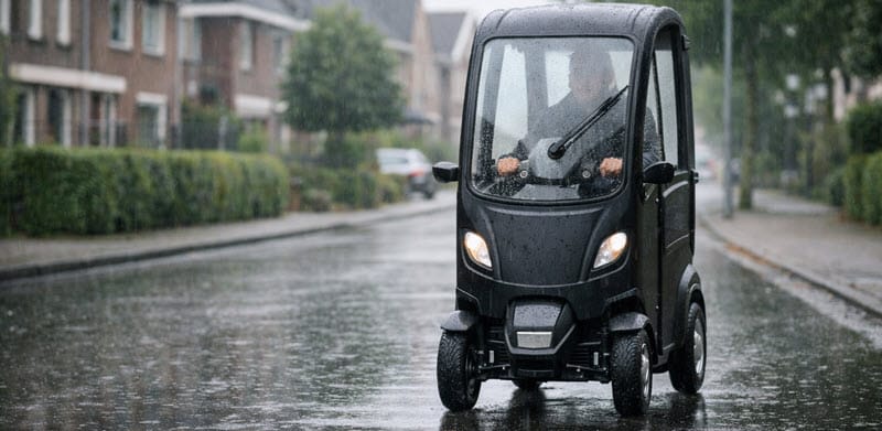 Overdekte scootmobiel voor rijden bij regen