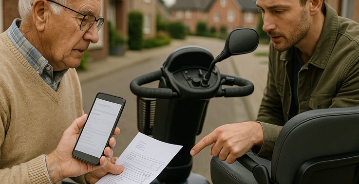 Scootmobielkoper die veilig betaalt na controle van serienummer en papieren