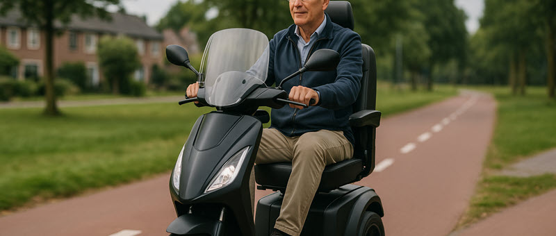 snelle scootmobiel rijdt op fietspad