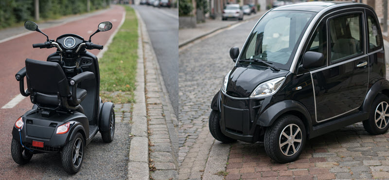 Verschil tussen 25 km/u scootmobiel en 45 km/u overdekt voertuig in België voor regels, papieren en verzekering
