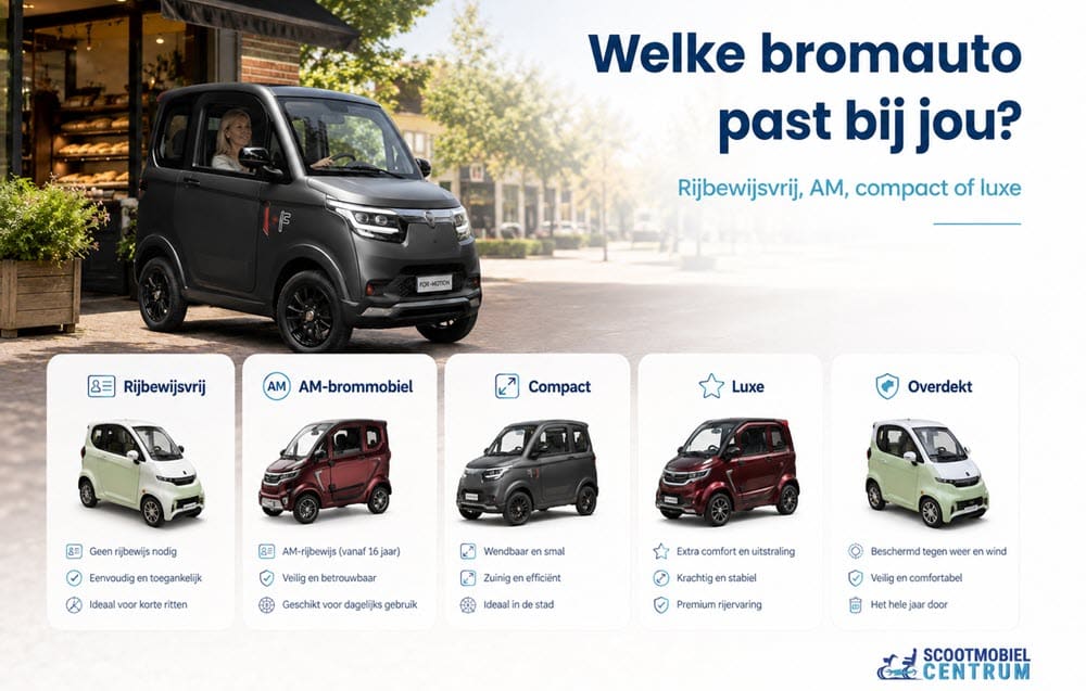 Bromauto modellen vergelijken op gebruik en rijbewijs