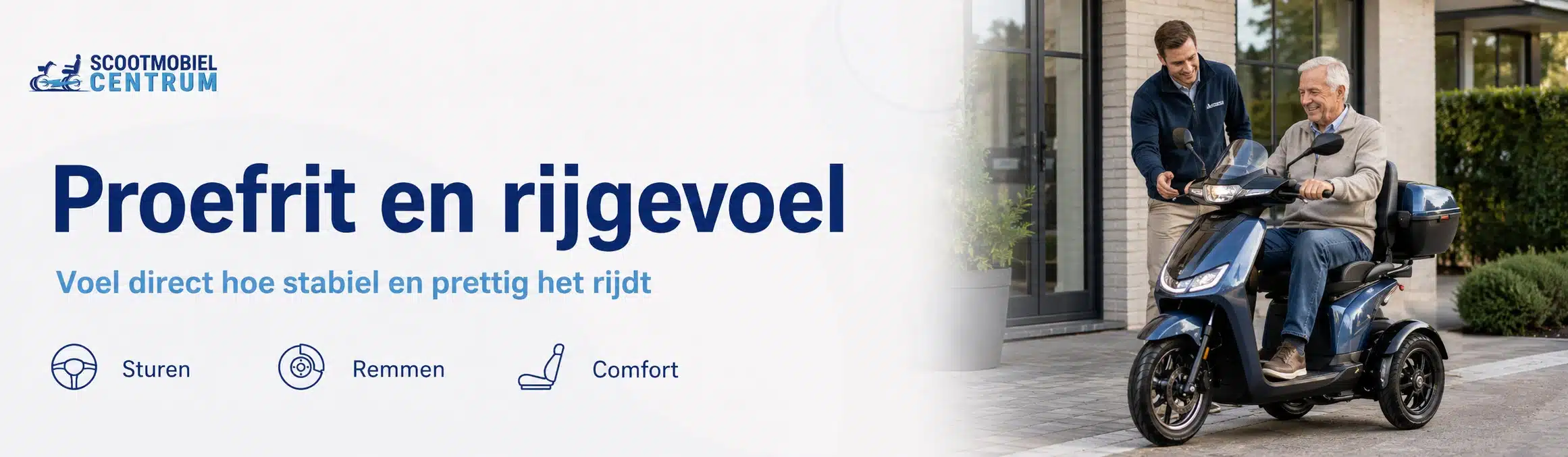 Proefrit met een driewielscooter voor opstappen, stuurgevoel en remmen