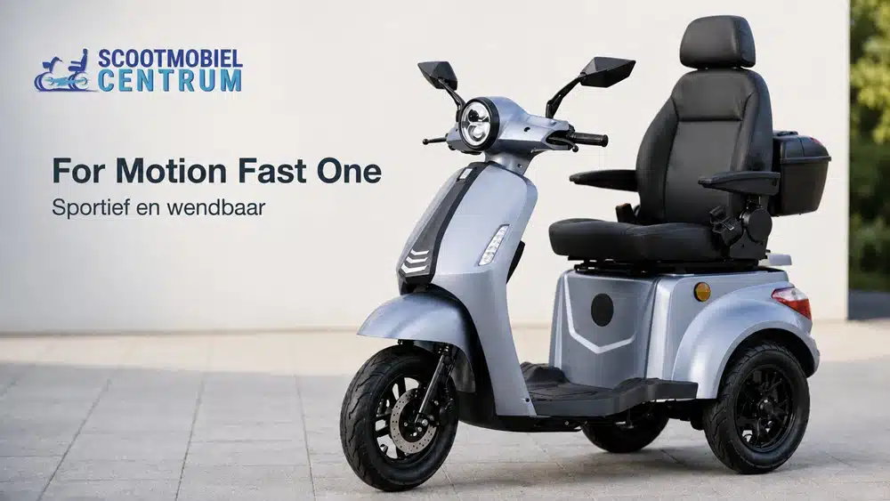 Grijsblauwe For Motion Fast One met drie wielen, spiegels en comfortstoel