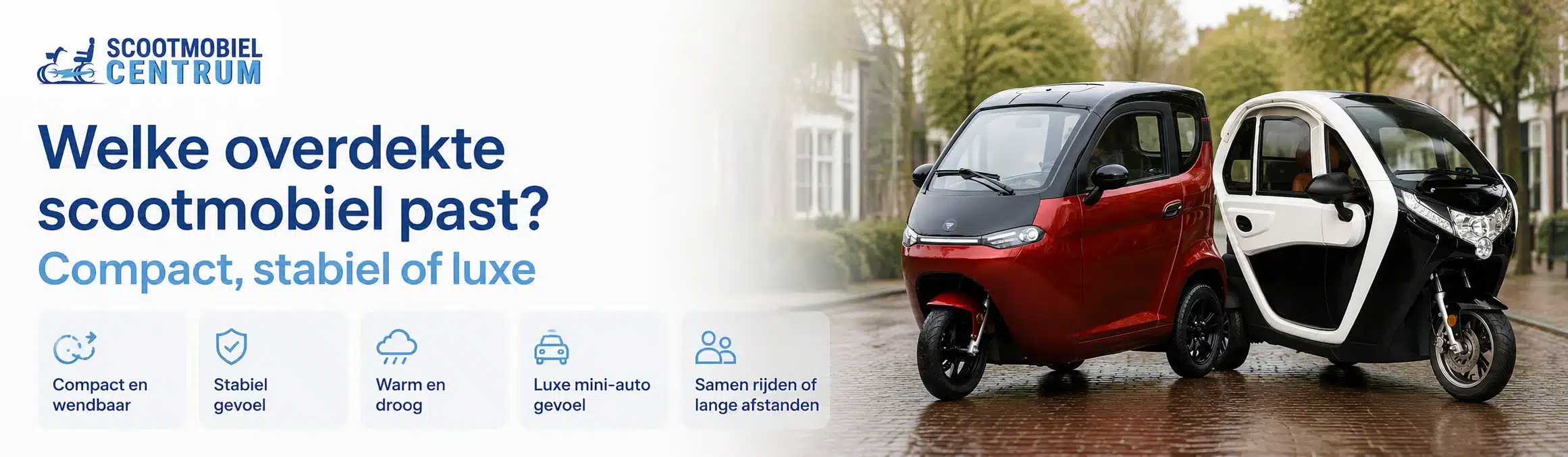 Rode gesloten vierwielscootmobiel en zwart-witte gesloten driewielscootmobiel naast elkaar
