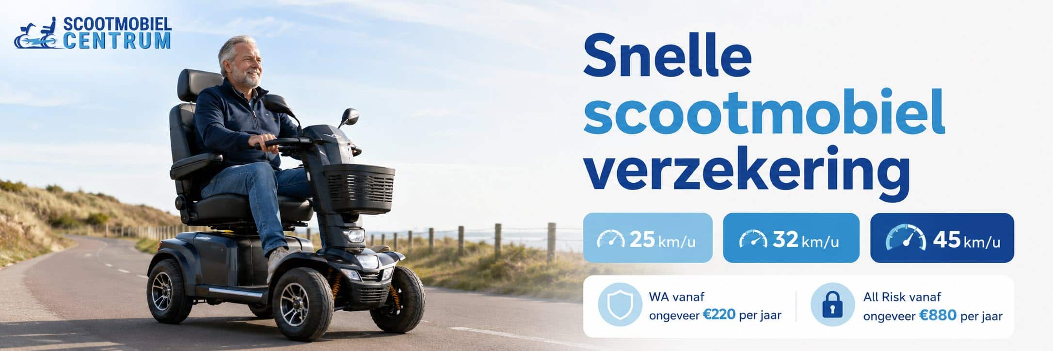 Snelle scootmobiel verzekeren van 25 tot 45 kilometer per uur