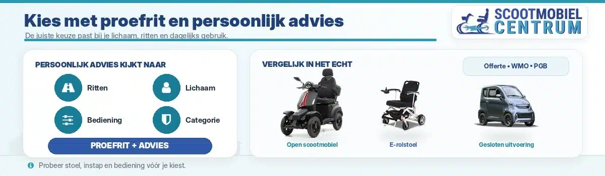 Rijbewijsvrij voertuig kiezen tijdens een proefrit op instap, bediening en stalling