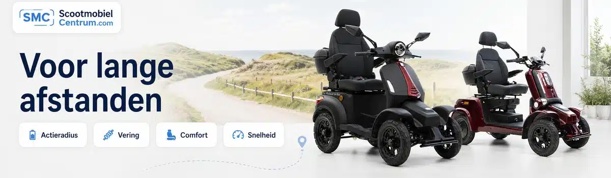 este scootmobiel voor lange afstanden met actieradius accu en vering