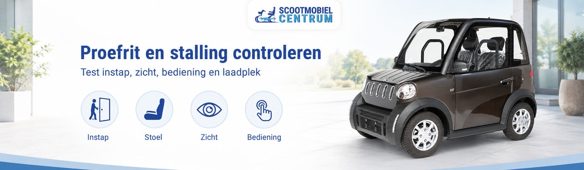 Proefrit met een elektrische brommobiel of 45 km auto waarbij instap stoel en zicht worden