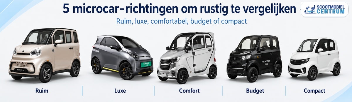 Microcar modellen van Scootmobiel Centrum vergelijken met NIEVE Q-EN Swapa Zip Dike Brik en MOVE E3