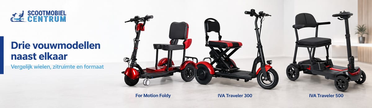 For Motion Foldy, IVA Traveler 300 en IVA Traveler 500 naast elkaar in de showroom.