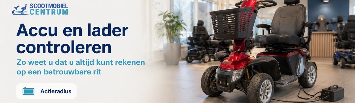 Tweedehands scootmobiel accu en lader controleren voor actieradius
