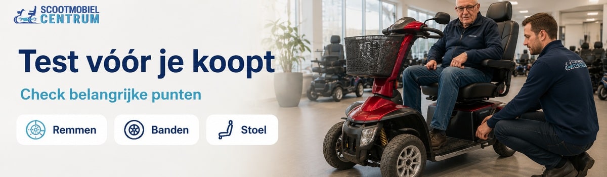 Tweedehands scootmobiel proefrit remmen banden stoel en verlichting controleren
